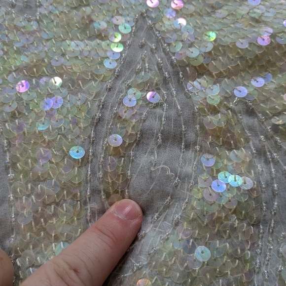 Vintage off white fully sequined & beaded 1/2 sleeve top S/M - Picture 8 of 10